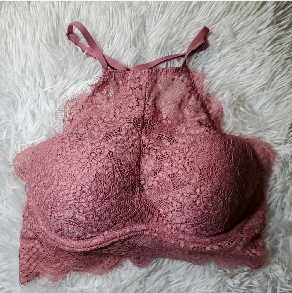 Pink by Victoria's Secret Eyelash Lace High-neck Push-up Bralette